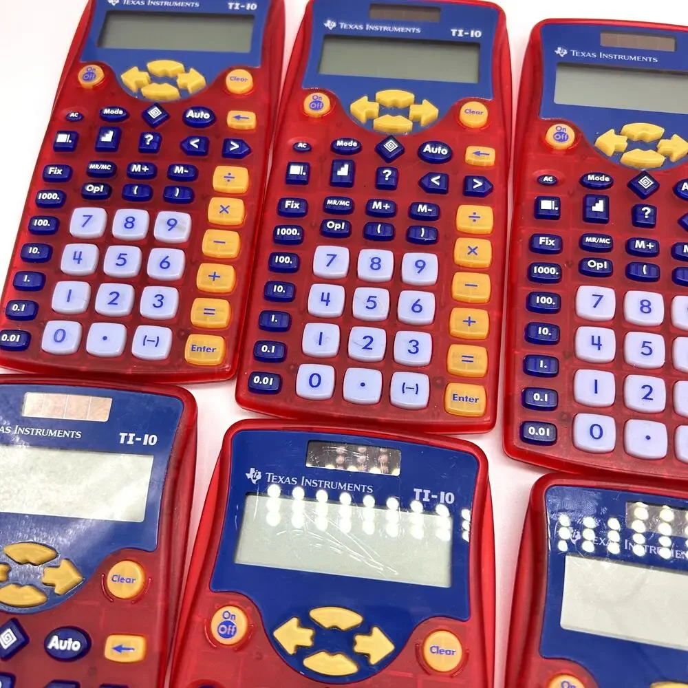 Texas Instruments TI-10 Elementary Calculator Solar Red Lot of 10 With Caddy